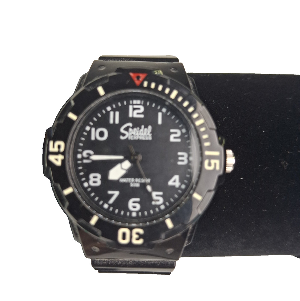 Vintage Speidel Express Black Dial Sport Watch Rotating Bezel 30mm New Battery